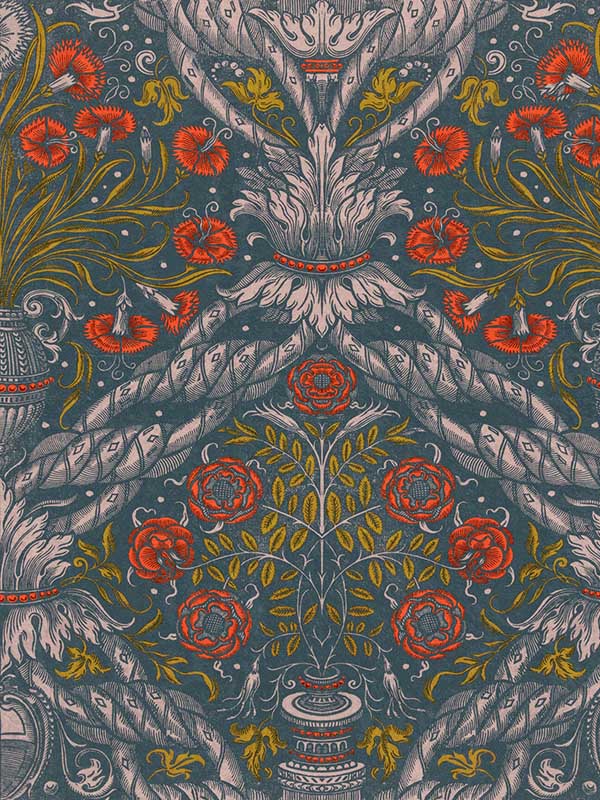 Floral Ornament wallpaper in blue red taupe color - pattern number WP20471 - by Mind the Gap in the Compendium collection