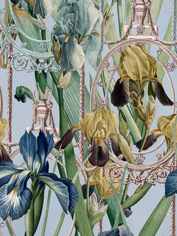 Fleurs DIris wallpaper in aquamarine color - pattern number WP20476 - by Mind the Gap in the Compendium collection