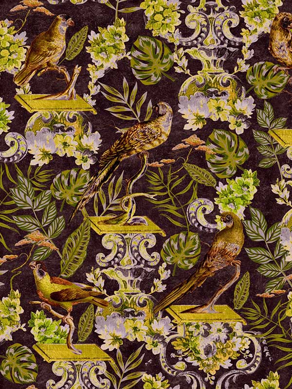 La Voliere fabric in dark anthracite green taupe color - pattern number WP20478 - by Mind the Gap in the Compendium collection