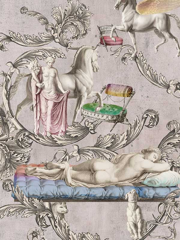 Sleeping Beauty fabric in taupe grey blue pink color - pattern number WP20484 - by Mind the Gap in the Compendium collection