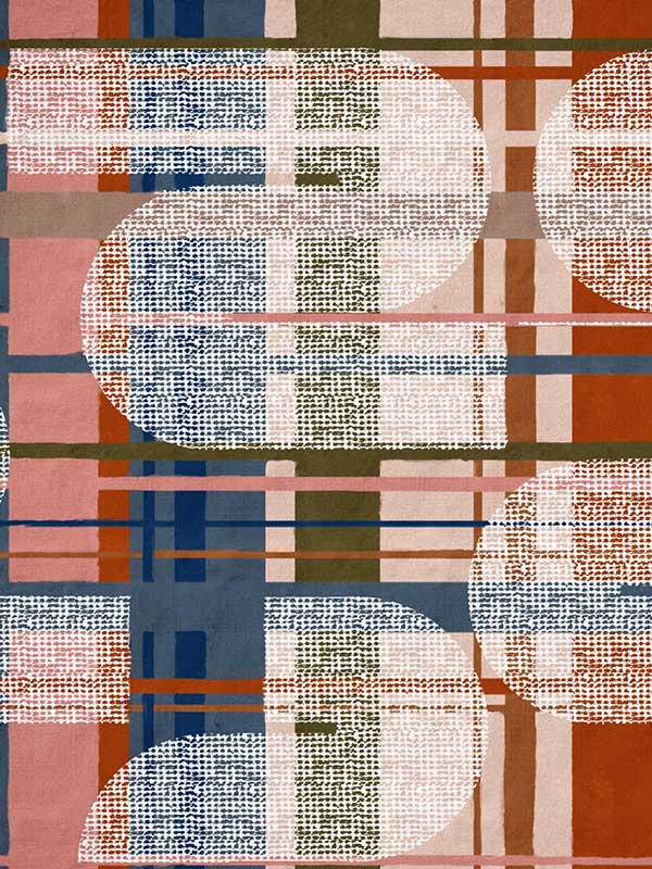 Interference wallpaper in brown taupe blue red color - pattern number WP20535 - by Mind the Gap in the Compendium collection