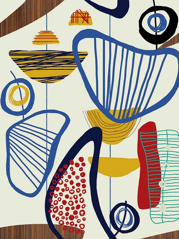 Suspended Forms fabric in taupe blue brown red color - pattern number WP20538 - by Mind the Gap in the Compendium collection