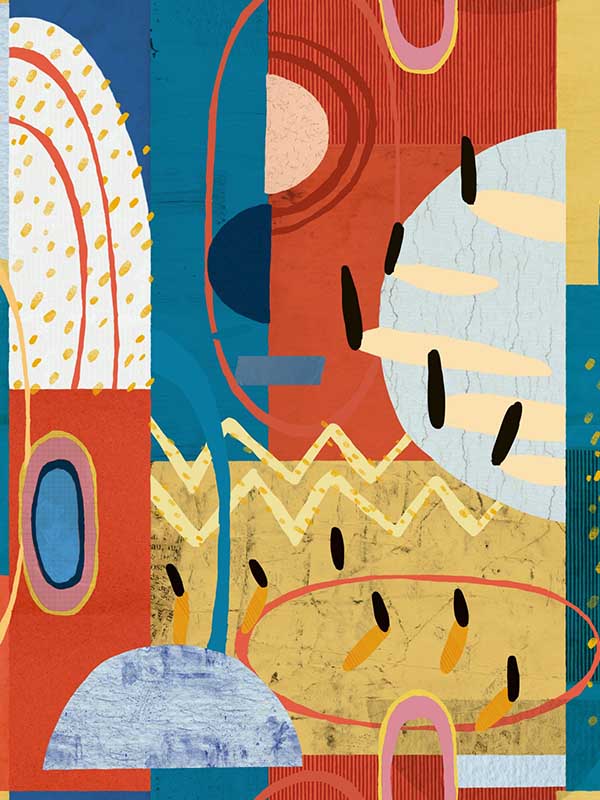 Urbanism fabric in red blue taupe color - pattern number WP20540 - by Mind the Gap in the Compendium collection