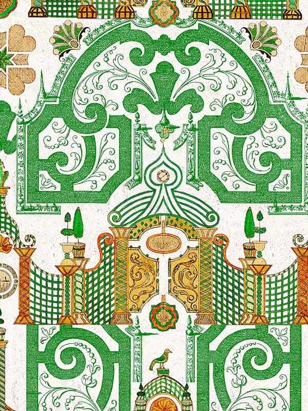 Emperors Labyrinth fabric in green orange white color - pattern number WP20584 - by Mind the Gap in the Compendium Volume 2 collection