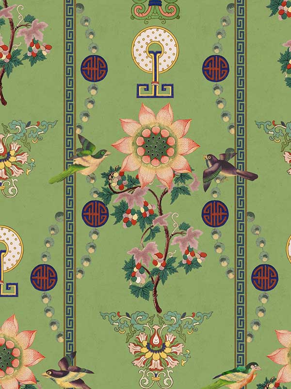 Lin Yuan fabric in absinthe absinthe green pink yellow red color - pattern number WP20586 - by Mind the Gap in the Compendium Volume 2 collection