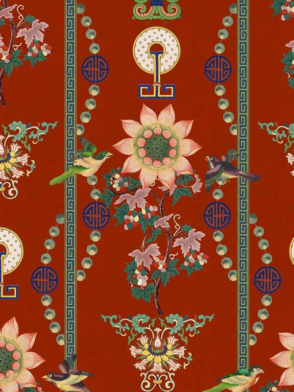 Lin Yuan fabric in chinese red pink green yellow color - pattern number WP20587 - by Mind the Gap in the Compendium Volume 2 collection