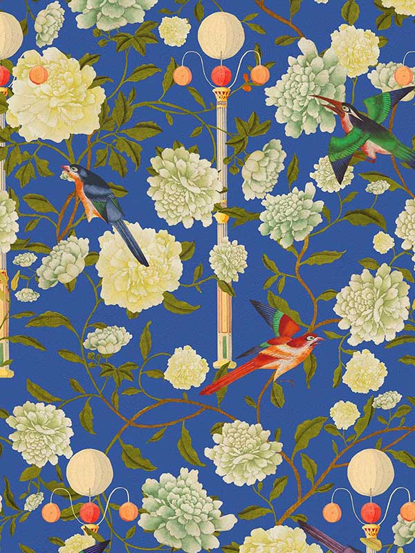 The Garden Of Immortality fabric in lapis white red green color - pattern number WP20589 - by Mind the Gap in the Compendium Volume 2 collection