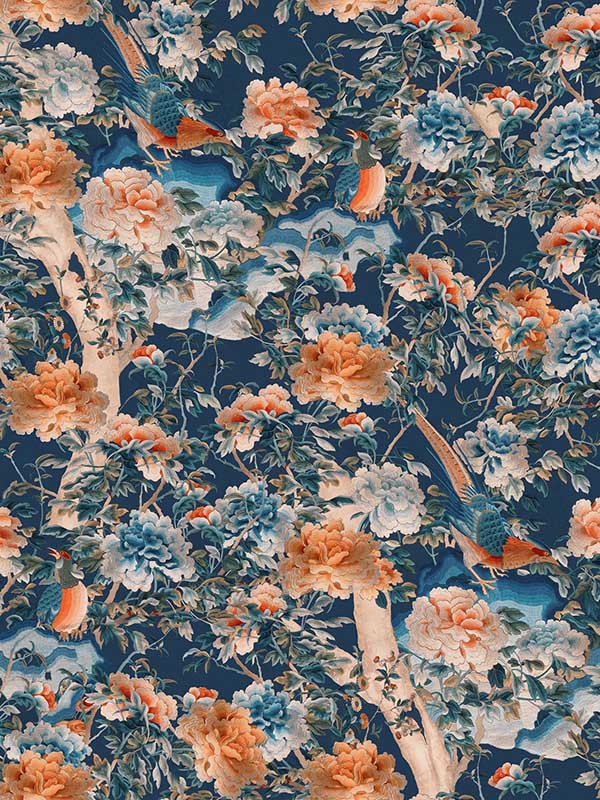 A Manchurian Night fabric in blue red taupe color - pattern number WP20591 - by Mind the Gap in the Compendium Volume 2 collection