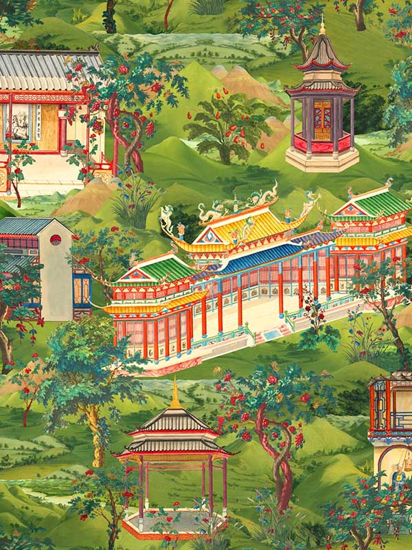 Yuyuan fabric in green red yellow taupe color - pattern number WP20593 - by Mind the Gap in the Compendium Volume 2 collection