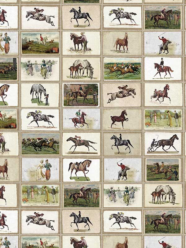 English Equestrian Stamps fabric in taupe green brown color - pattern number WP20631 - by Mind the Gap in the Compendium Volume 2 collection