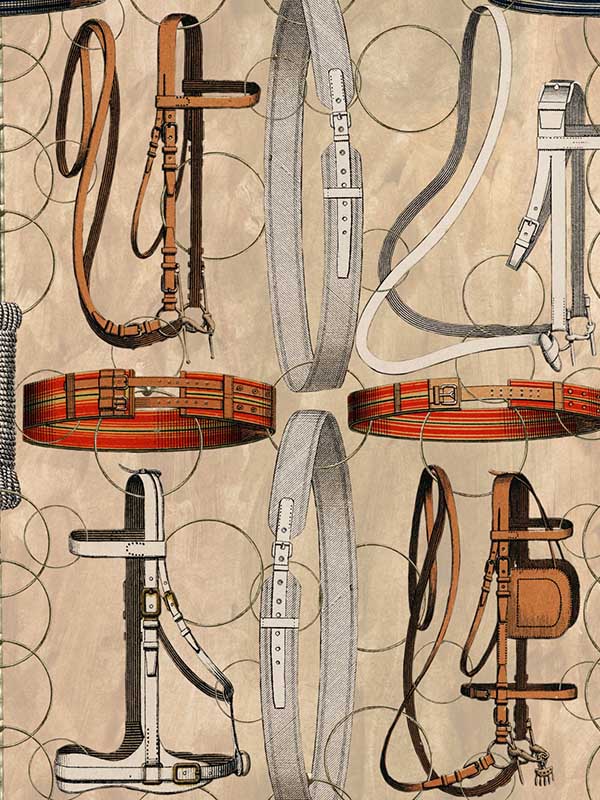 Equestrian Equipment wallpaper in light taupe brown red color - pattern number WP20633 - by Mind the Gap in the Compendium Volume 2 collection
