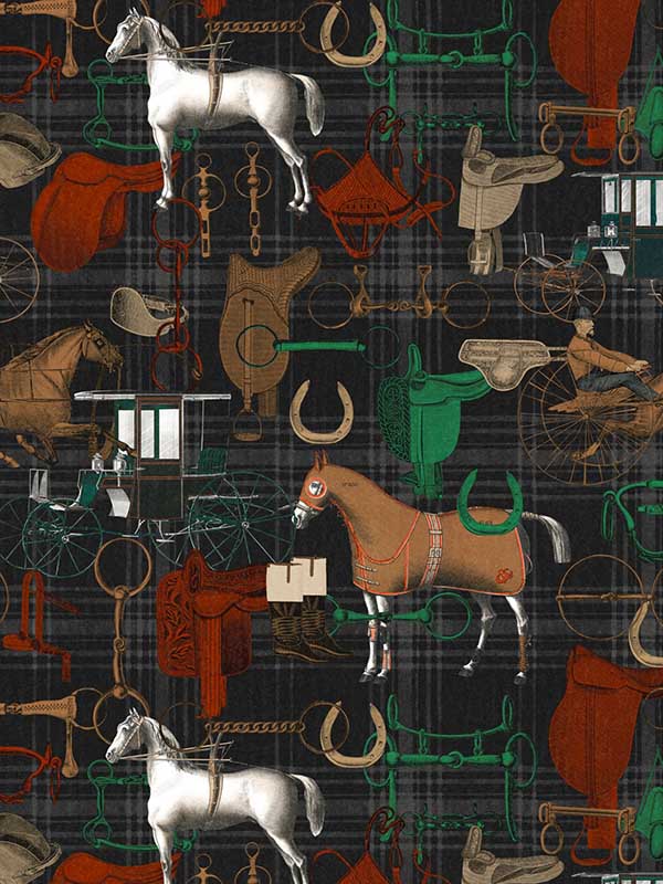 The Jockey wallpaper in faded green anthracite brown red color - pattern number WP20643 - by Mind the Gap in the Compendium Volume 2 collection