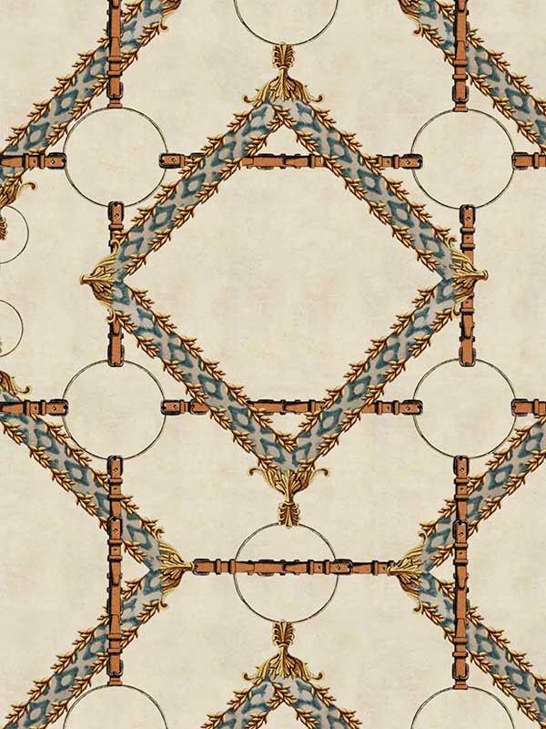 Decorative Harness wallpaper in taupe brown yellow blue color - pattern number WP30105 - by Mind the Gap in the Compendium Volume 2 collection