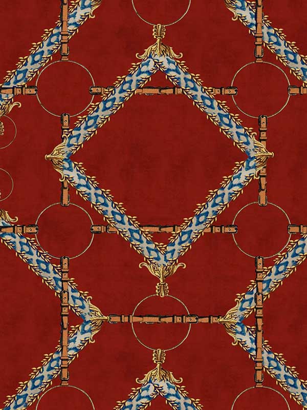 Decorative Harness wallpaper in burgundy red brown yellow blue color - pattern number WP30106 - by Mind the Gap in the Compendium Volume 2 collection