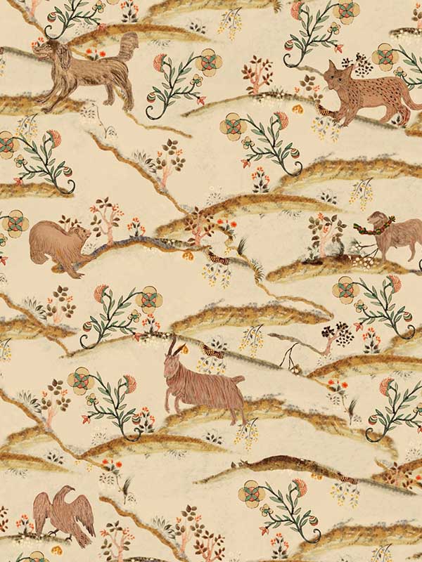 Countryside By Night fabric in orange green taupe color - pattern number WP20542 - by Mind the Gap in the Transylvanian Roots collection