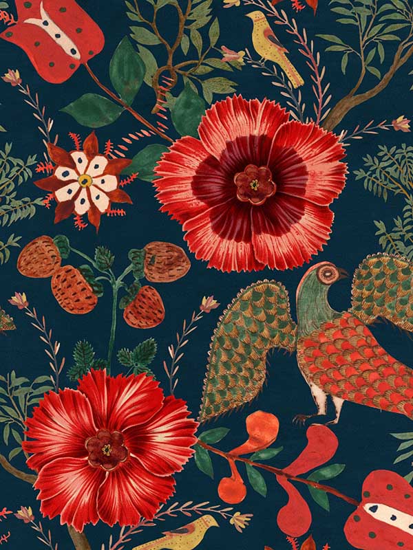 Folk Szekely fabric in dark red dark blue green brown color - pattern number WP20543 - by Mind the Gap in the Transylvanian Roots collection