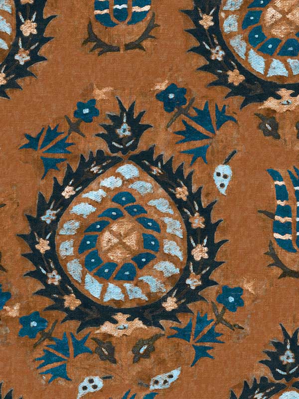 Flourish fabric in sienna blue black brown color - pattern number WP20544 - by Mind the Gap in the Transylvanian Roots collection