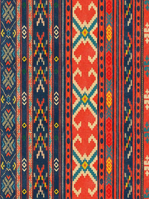 Heritage fabric in red blue yellow light blue color - pattern number WP20545 - by Mind the Gap in the Transylvanian Roots collection