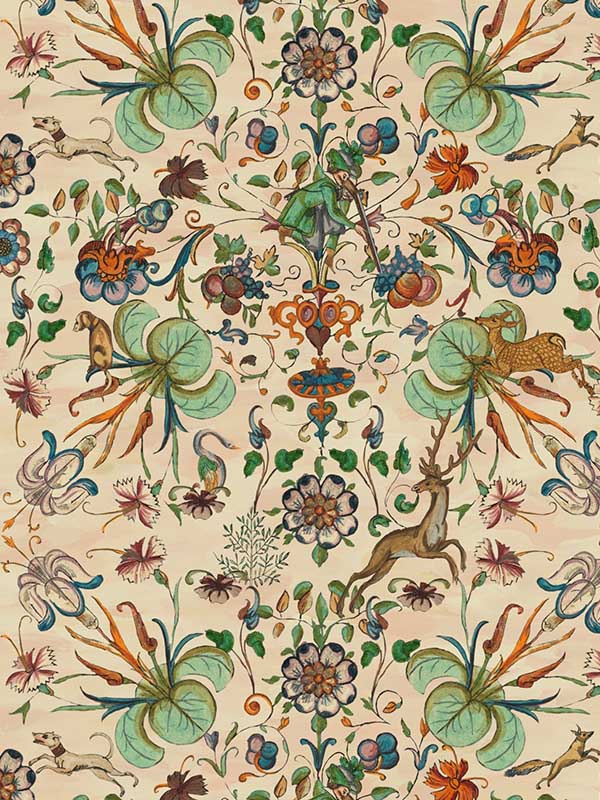 The Deer Stalker fabric in taupe green red blue color - pattern number WP20548 - by Mind the Gap in the Transylvanian Roots collection