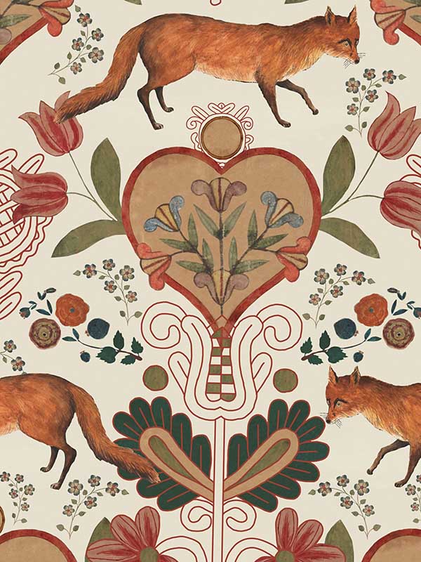 The Vixen fabric in taupe red orange green color - pattern number WP20554 - by Mind the Gap in the Transylvanian Roots collection