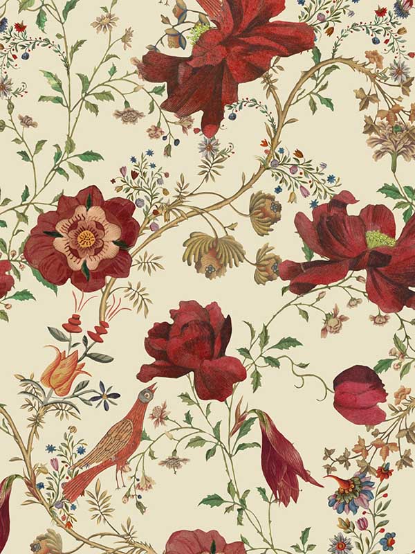 Transsilvaniae Florilegium fabric in green red taupe color - pattern number WP20556 - by Mind the Gap in the Transylvanian Roots collection
