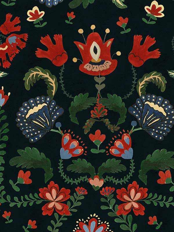 Zabola fabric in black green red taupe color - pattern number WP20558 - by Mind the Gap in the Transylvanian Roots collection