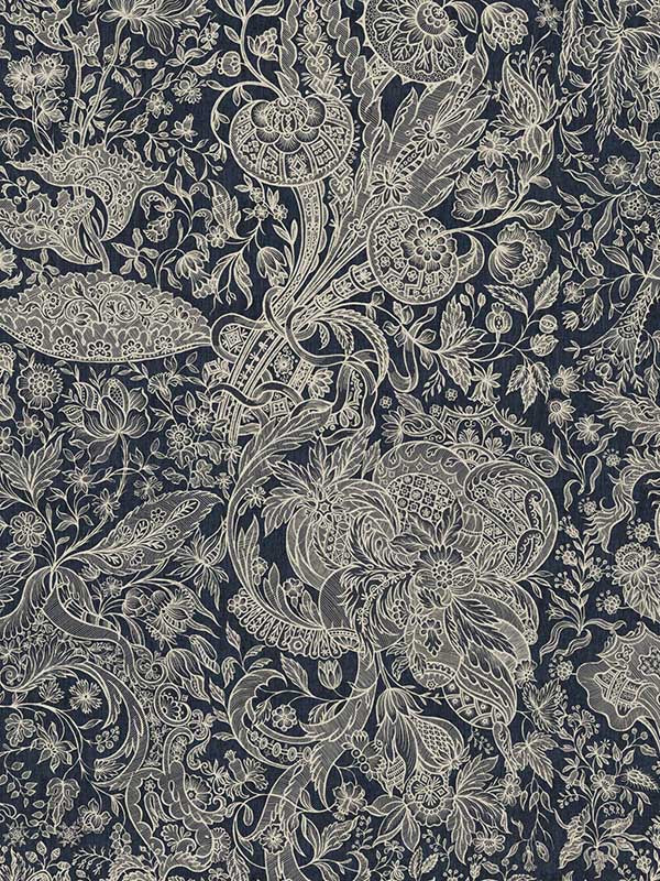 Sarkozi Embroidery wallpaper in indigo beige color - pattern number WP30027 - by Mind the Gap in the Transylvanian Roots collection