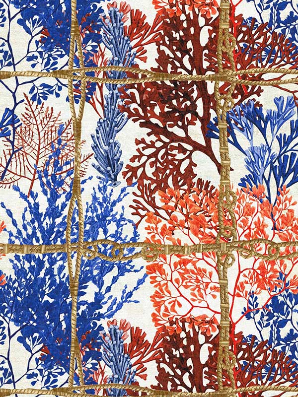 Corallia fabric in indigo red white yellow color - pattern number WP20564 - by Mind the Gap in the Sundance Villa collection