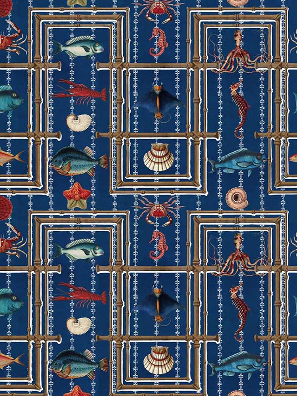 Underwater Life fabric in indigo turquoise red white color - pattern number WP20565 - by Mind the Gap in the Sundance Villa collection