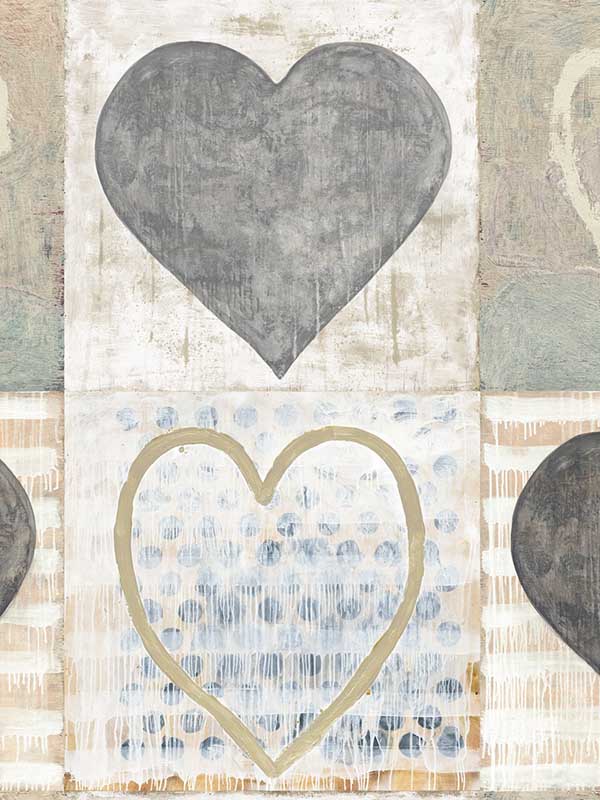 Heart fabric in taupe grey blue color - pattern number WP20271 - by Mind the Gap in the Sugarboo collection