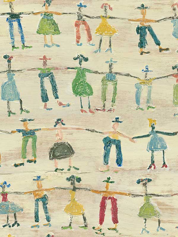 Little People fabric in taupe green blue red color - pattern number WP20273 - by Mind the Gap in the Sugarboo collection