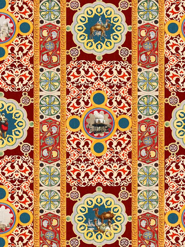 Arab World fabric in red yellow blue taupe green color - pattern number WP20741 - by Mind the Gap in the Tales of Maghreb collection