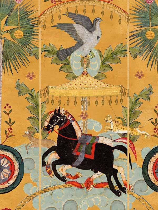 Yennayer fabric in amber yellow blue black green color - pattern number WP20752 - by Mind the Gap in the Tales of Maghreb collection