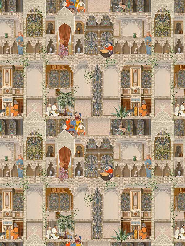 The Kasbah fabric in taupe green red blue color - pattern number WP20755 - by Mind the Gap in the Tales of Maghreb collection