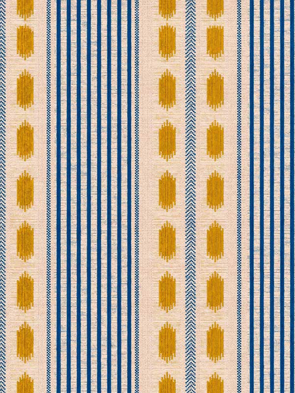 Mouassine fabric in turmeric blue yellow taupe color - pattern number WP20758 - by Mind the Gap in the Tales of Maghreb collection