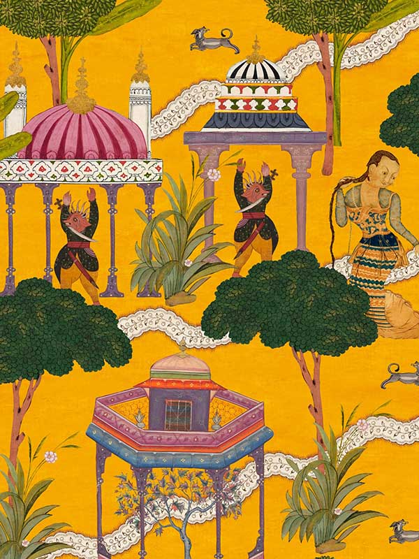 Maghreb Turmeric fabric in yellow green pink white color - pattern number WP20760 - by Mind the Gap in the Tales of Maghreb collection