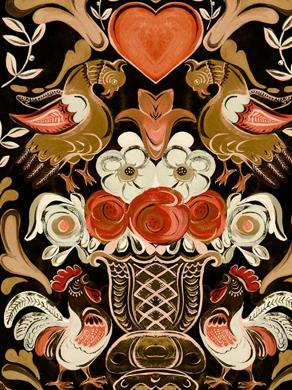 Goldene Henne fabric in anthracite ochre red light blue color - pattern number WP20687 - by Mind the Gap in the Tyrol collection