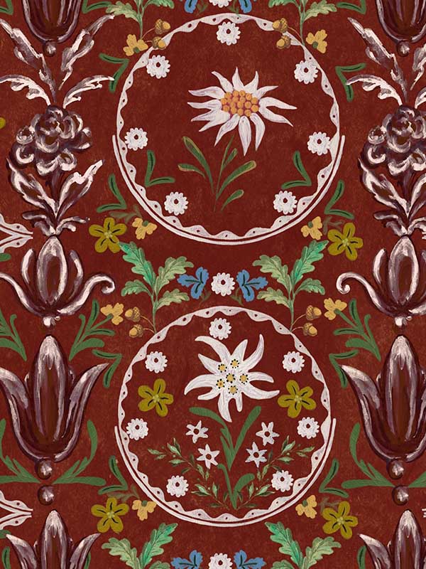 Edelweiss fabric in burgundy color - pattern number WP20694 - by Mind the Gap in the Tyrol collection
