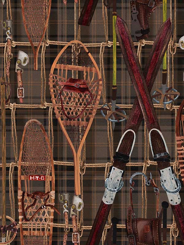 Vintage Skiing fabric in brown taupe red yellow color - pattern number WP20696 - by Mind the Gap in the Tyrol collection