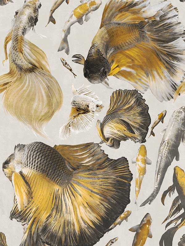 Goldfish fabric in ivory color - pattern number WP20302 - by Mind the Gap in the Wallpaper Collectables collection