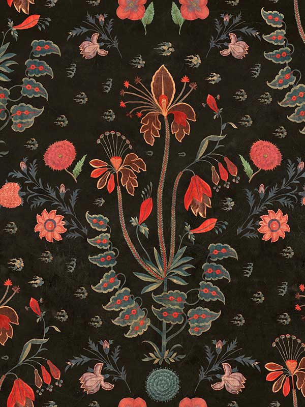 Gypsy fabric in anthracite red blue black color - pattern number WP20310 - by Mind the Gap in the Wallpaper Collectables collection