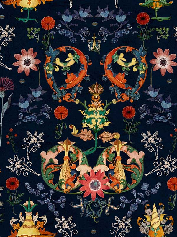Transylvania Folk fabric in in blue color - pattern number WP20312 - by Mind the Gap in the Wallpaper Collectables collection