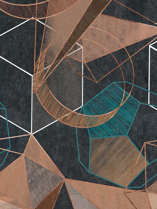 Perspectives fabric in black copper turquoise color - pattern number WP20328 - by Mind the Gap in the Wallpaper Collectables collection