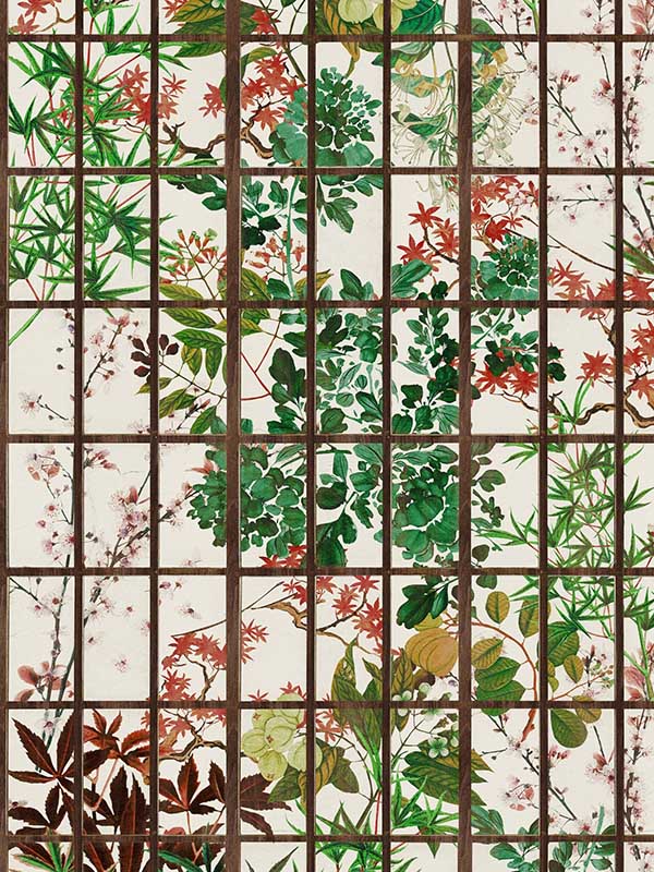 Japanese Garden wallpaper in green red taupe color - pattern number WP20342 - by Mind the Gap in the Wallpaper Collectables collection