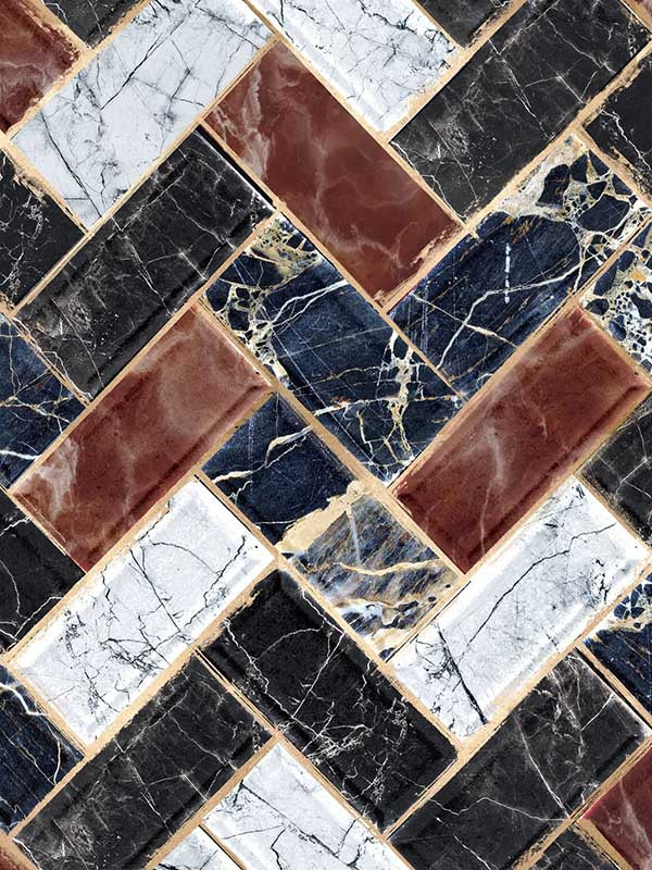 Herringbone wallpaper in blue brown black gold color - pattern number WP20349 - by Mind the Gap in the Wallpaper Collectables collection