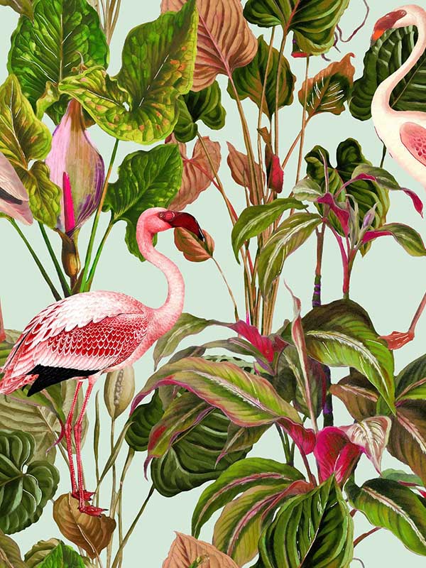 Beverly Hills fabric in mint green pink color - pattern number WP20358 - by Mind the Gap in the Wallpaper Collectables collection