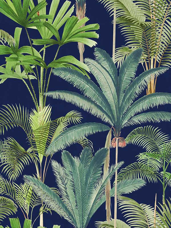Palmeras wallpaper in anthracite green blue color - pattern number WP20362 - by Mind the Gap in the Wallpaper Collectables collection