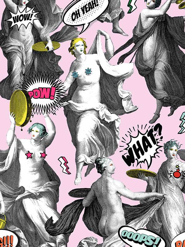 Watch Out wallpaper in pink color - pattern number WP20385 - by Mind the Gap in the Wallpaper Collectables collection