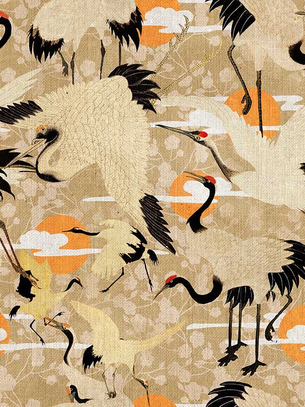 Birds Of Happiness wallpaper in orange taupe black color - pattern number WP20391 - by Mind the Gap in the Wallpaper Collectables collection
