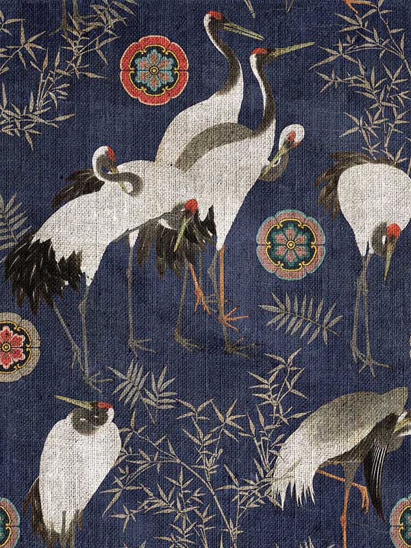 Tsuru wallpaper in indigo color - pattern number WP20392 - by Mind the Gap in the Wallpaper Collectables collection